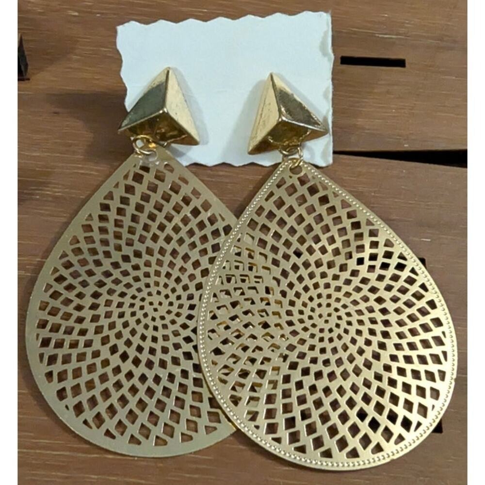 BUNDLE ONLY Vintage Gold Tone Pierced Earrings 2.75 inch Tear Drop Dangle